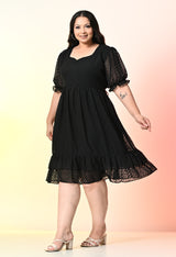 Plus Size Glowing Black Chevron Georgette Dress