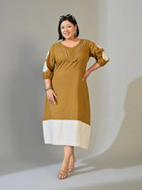Olive Muse Mustard & Ivory Cotton Midi Dress