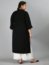 Plus Size Solid Black Rayon Kurta