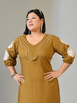 Olive Muse Mustard & Ivory Cotton Midi Dress