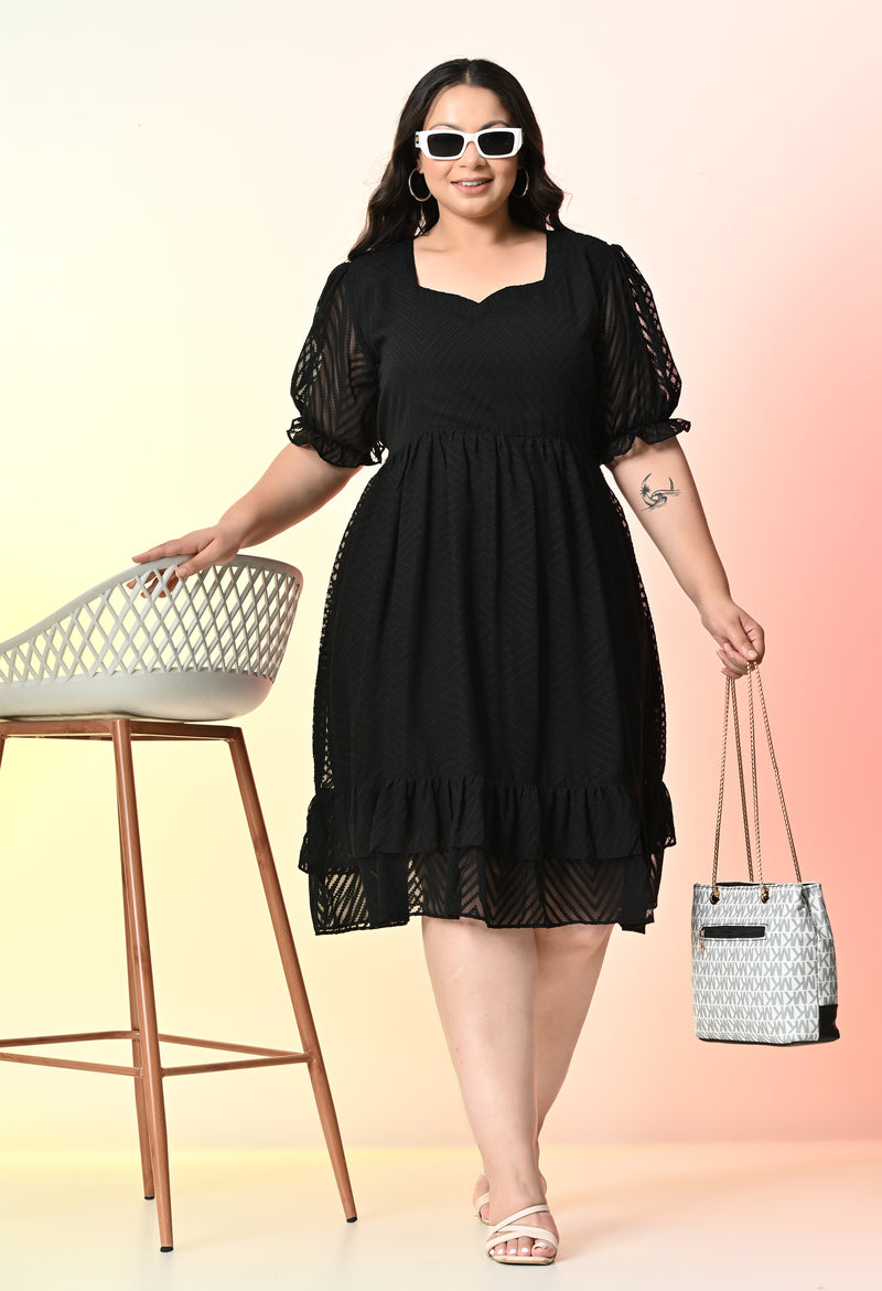 Plus Size Glowing Black Chevron Georgette Dress