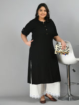Plus Size Solid Black Rayon Kurta