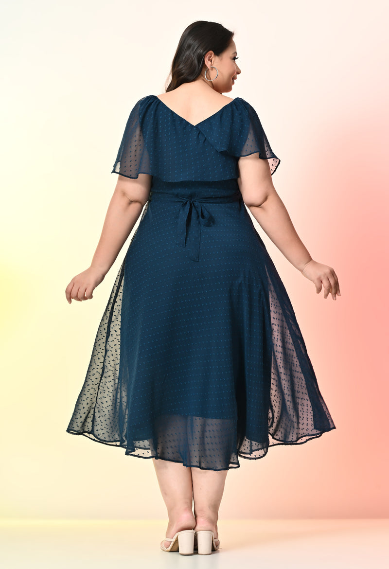 Plus Size Teal Blue Georgette Self Midi Dress –