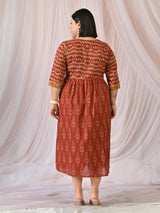 Rustic Charm Ikat Print Cotton Midi Dress
