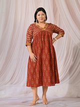 Rustic Charm Ikat Print Cotton Midi Dress