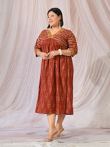 Rustic Charm Ikat Print Cotton Midi Dress