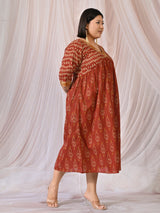 Rustic Charm Ikat Print Cotton Midi Dress