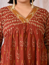 Rustic Charm Ikat Print Cotton Midi Dress