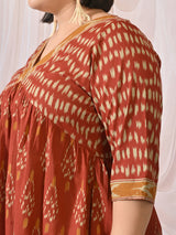 Rustic Charm Ikat Print Cotton Midi Dress