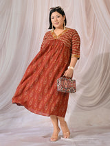 Rustic Charm Ikat Print Cotton Midi Dress