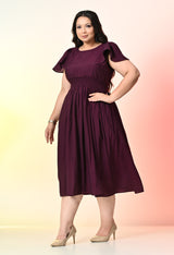 Plus Size Wine Smocked Midi Dress