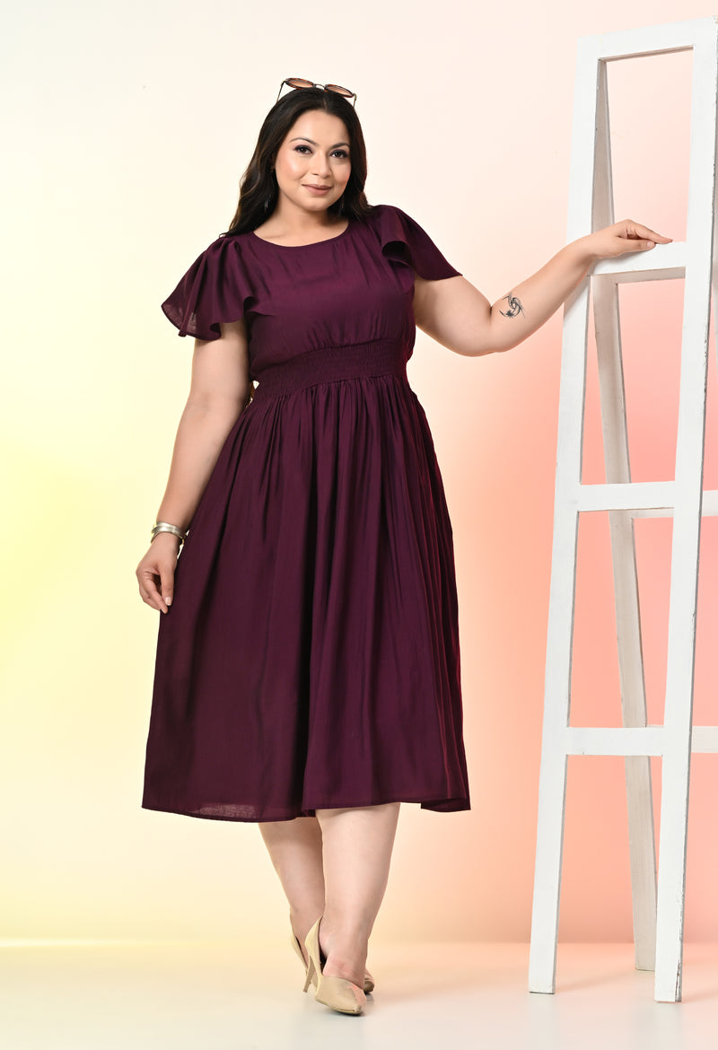 Plus Size Wine Smocked Midi Dress