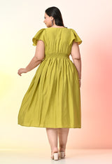 Plus Size Parrot Green Smocked Midi Dress