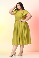 Plus Size Parrot Green Smocked Midi Dress