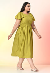 Plus Size Parrot Green Smocked Midi Dress