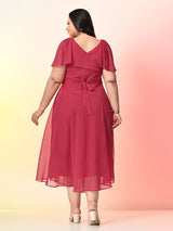 Plus Size Rani Pink Georgette Self Midi Dress