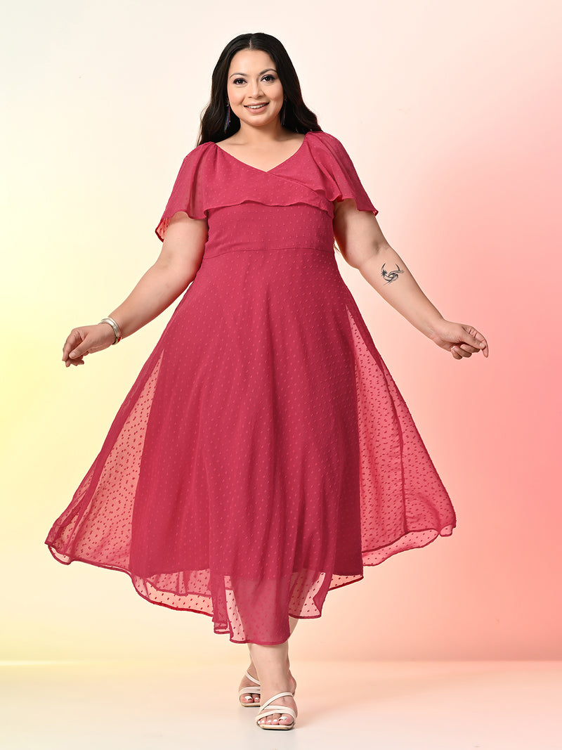 Plus Size Rani Pink Georgette Self Midi Dress