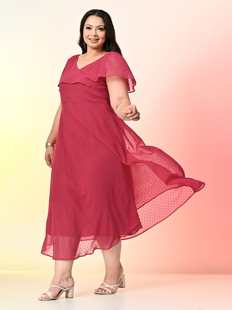 Plus Size Rani Pink Georgette Self Midi Dress