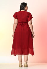 Plus Size Maroon Wrap Georgette Dress