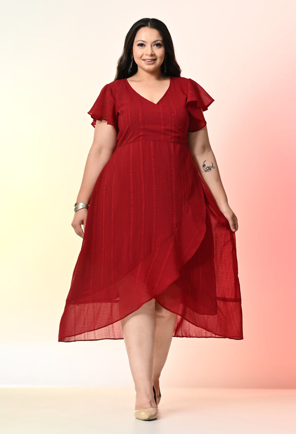 Plus Size Maroon Wrap Georgette Dress