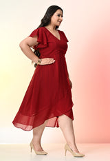 Plus Size Maroon Wrap Georgette Dress