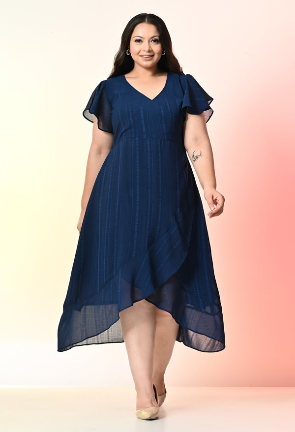 Plus Size Teal Blue Wrap Georgette Dress