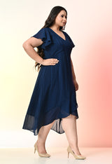 Plus Size Teal Blue Wrap Georgette Dress