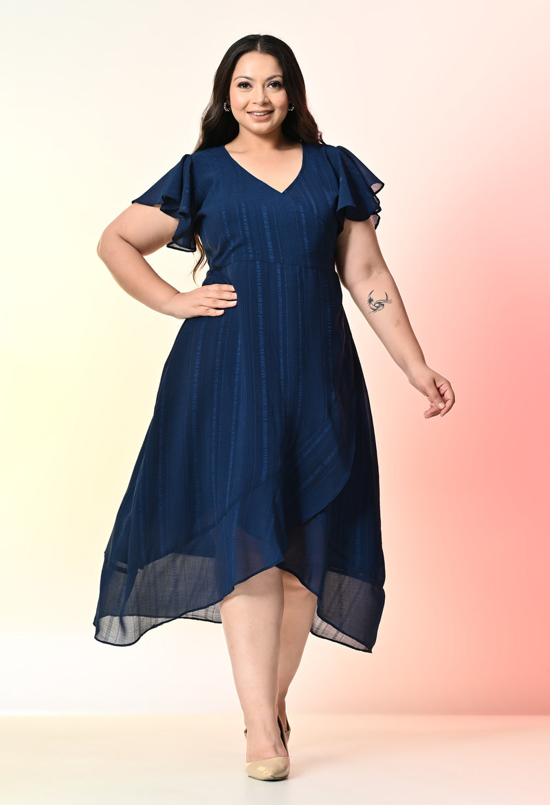 Plus Size Teal Blue Wrap Georgette Dress