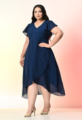 Plus Size Teal Blue Wrap Georgette Dress