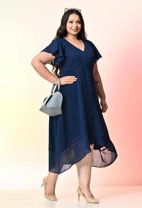 Plus Size Teal Blue Wrap Georgette Dress