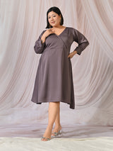 Midnight Muse Lavender Satin Neck Midi Dress