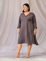 Midnight Muse Lavender Satin Neck Midi Dress