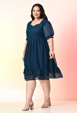 Plus Size Glowing Teal Blue Chevron Georgette Dress