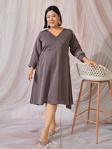 Midnight Muse Lavender Satin Neck Midi Dress
