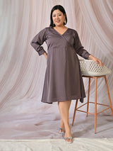 Midnight Muse Lavender Satin Neck Midi Dress