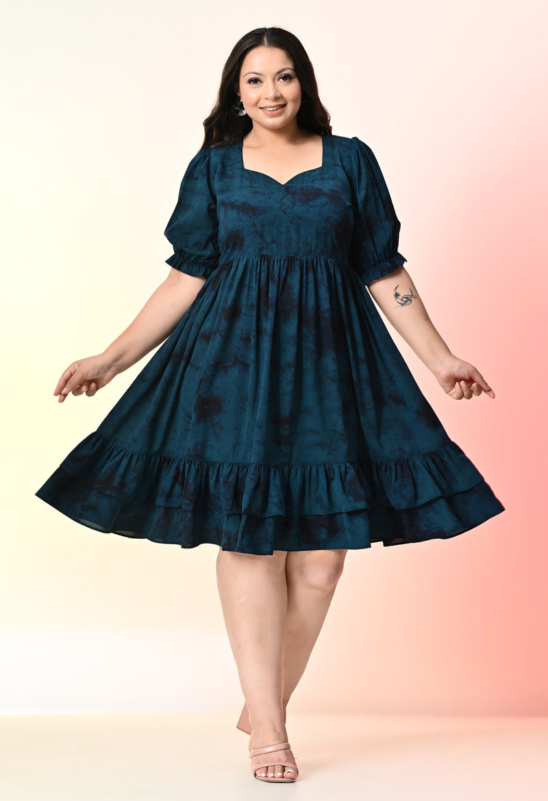 Plus Size Teal Blue Prism Tye Dye Dress