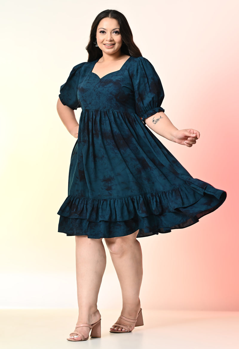 Plus Size Teal Blue Prism Tye Dye Dress