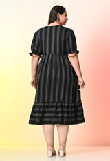 Plus Size Black Striped Midi Dress