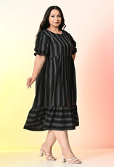 Plus Size Black Striped Midi Dress