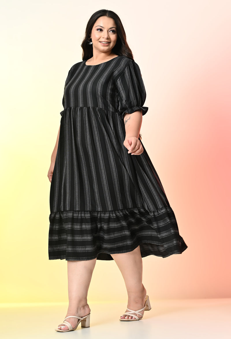 Plus Size Black Striped Midi Dress