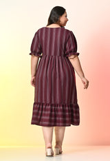 Plus Size Wine Striped Midi Dress