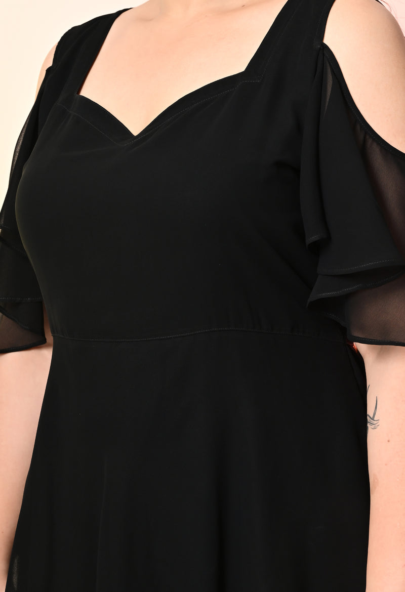 Plus Size Black Cold Shoulder Georgette Dress