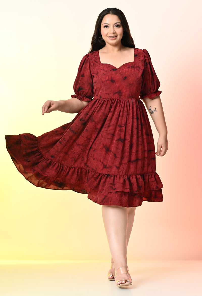 Plus Size Maroon Prism Tye Dye Dress