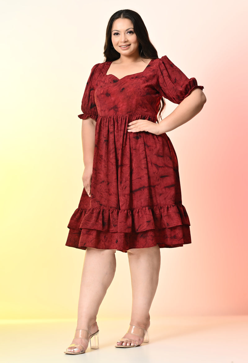 Plus Size Maroon Prism Tye Dye Dress