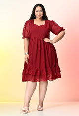 Plus Size Glowing Maroon Chevron Georgette Dress