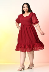 Plus Size Glowing Maroon Chevron Georgette Dress