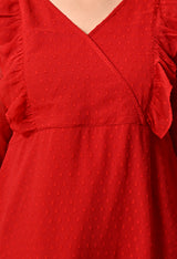 Plus Size Red Frill Georgette Midi Dress