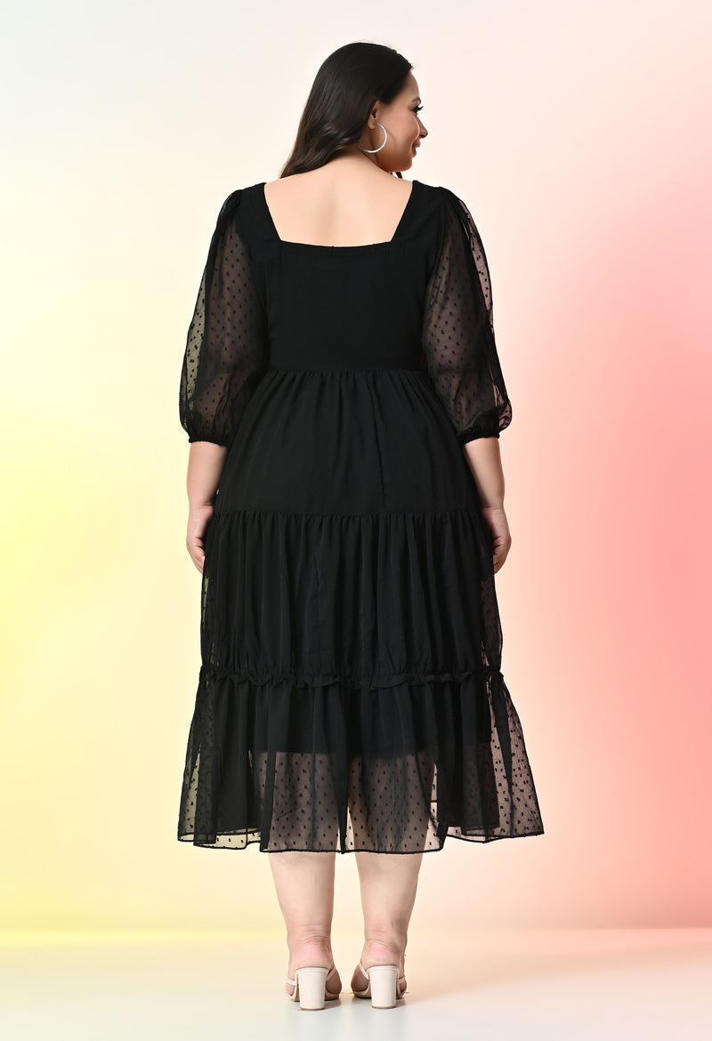 Plus Size Black Tiered Georgette Midi Dress