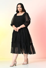 Plus Size Black Tiered Georgette Midi Dress