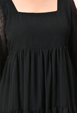 Plus Size Black Tiered Georgette Midi Dress